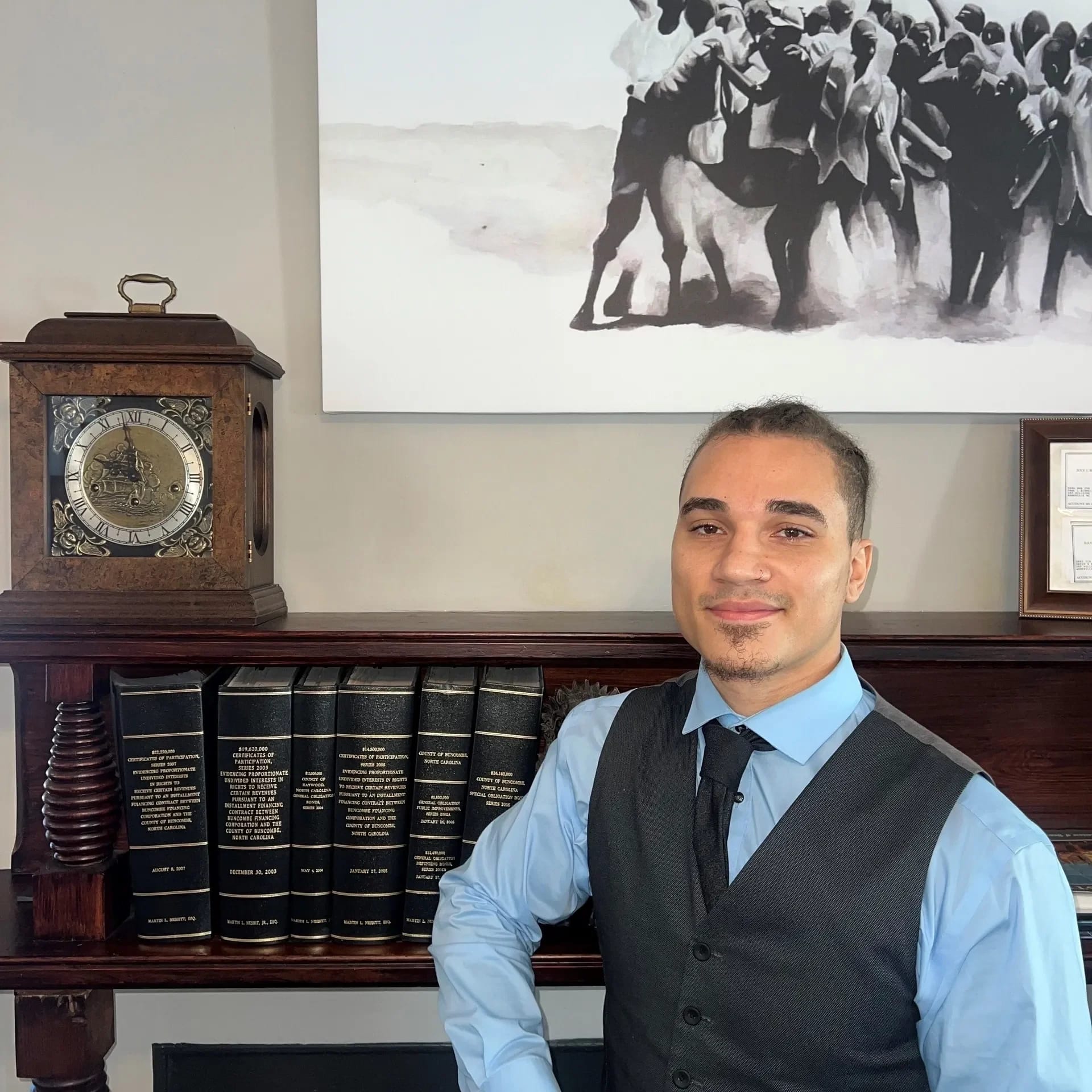 Dustin Parker in the Montgomery Legal office in Asheville