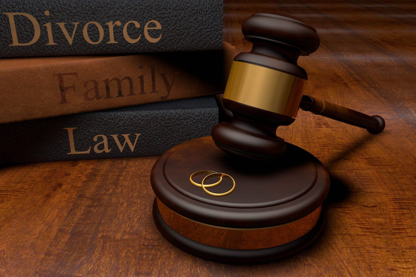 A judge's gavel and books on family law